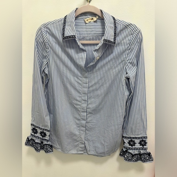 Tory‎ Burch Navy Striped Button Down Long Sleeve Shirt - Picture 1 of 5